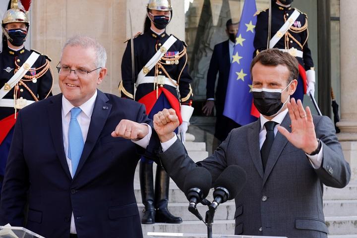 豪モリソン首相と仏マクロン大統領 豪モリソン首相と仏マクロン大統領