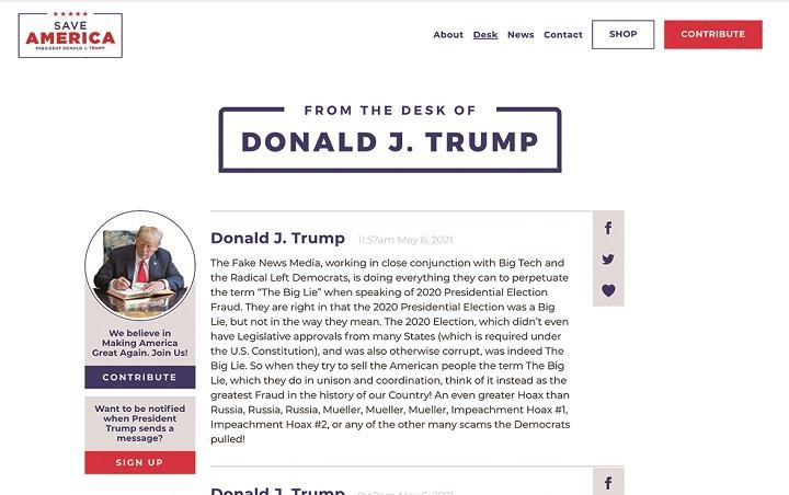 トランプが開設したブログ画面 トランプが開設したブログ画面