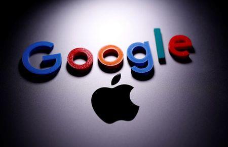 アップルとグーグルのロゴ アップルとグーグルのロゴ