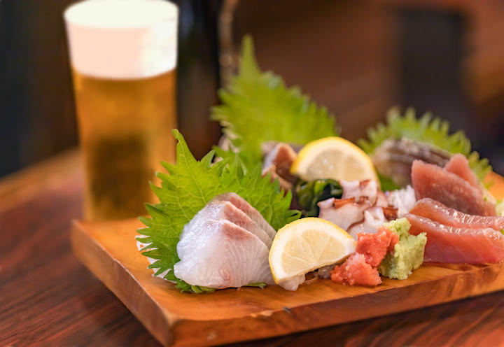 お刺身とビール お刺身とビール