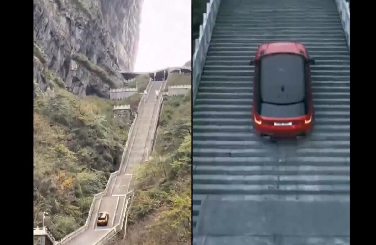 天門山「天国への階段」を登る、奇瑞汽車「風雲X3L」とランドローバー「レンジローバースポーツ」の比較動画